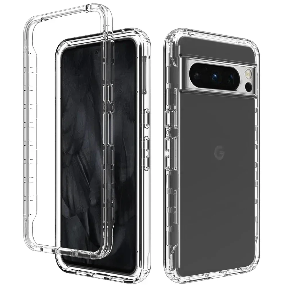 Zwei Schichten Struktur Klar Fall für Google Pixel9 8 7 6 Pro 7A 6A Stoßfest 360 Grad Full Protect Kamera Objektiv 2in1 Zurück Abdeckung