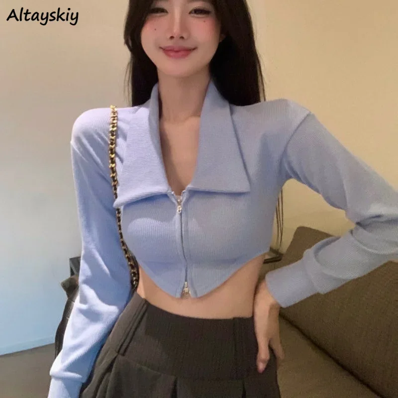 

Long Sleeve Cardigan for Women Solid Zipper Cropped Design Korean Style Кардиган Женский Fashion Hot Girls Tender Casual Chic