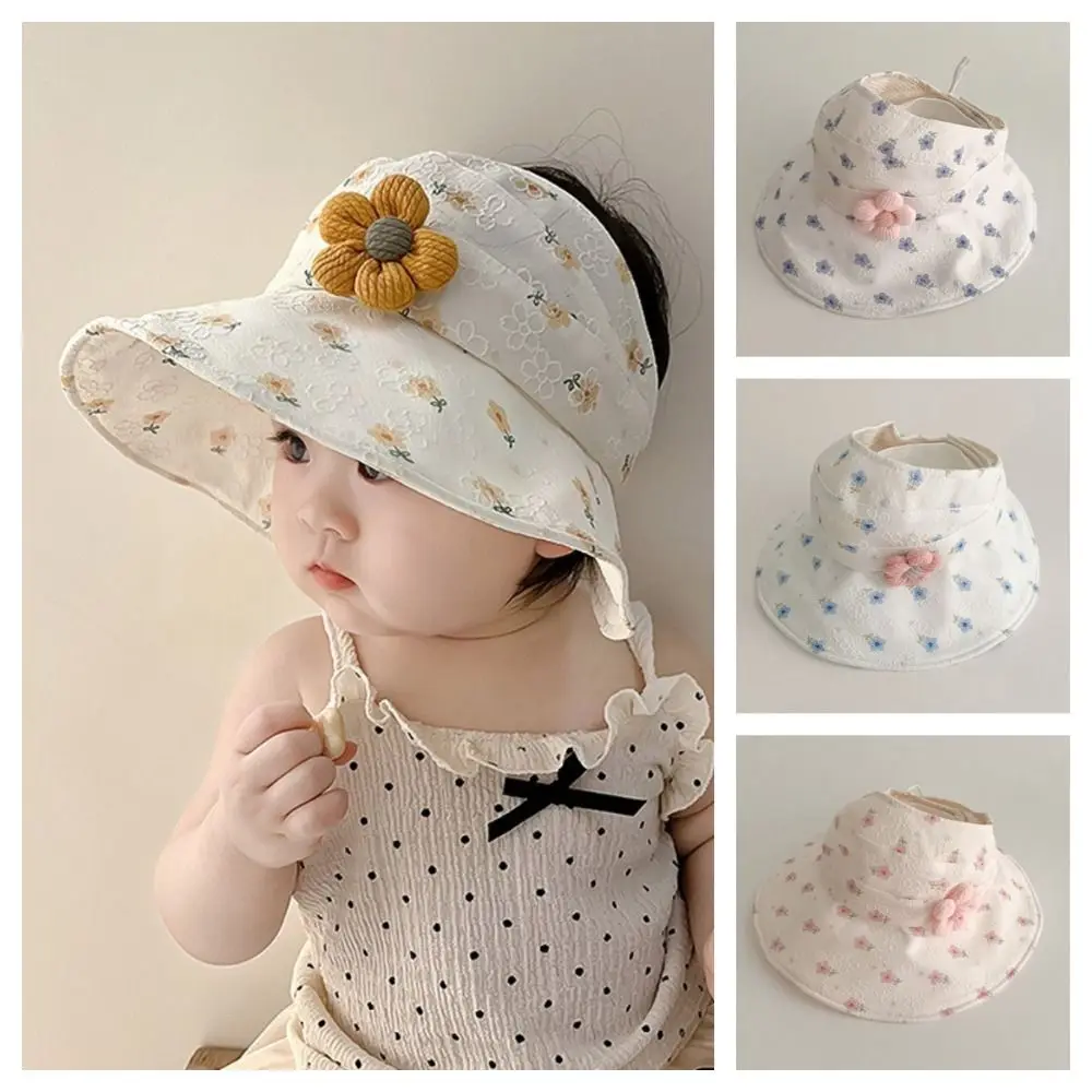 

Korean Style Empty Top Kids Sunhat Cotton Wide Brim Baby Sun Shading Hat Breathable Flower Children's Fisherman Hat Girls