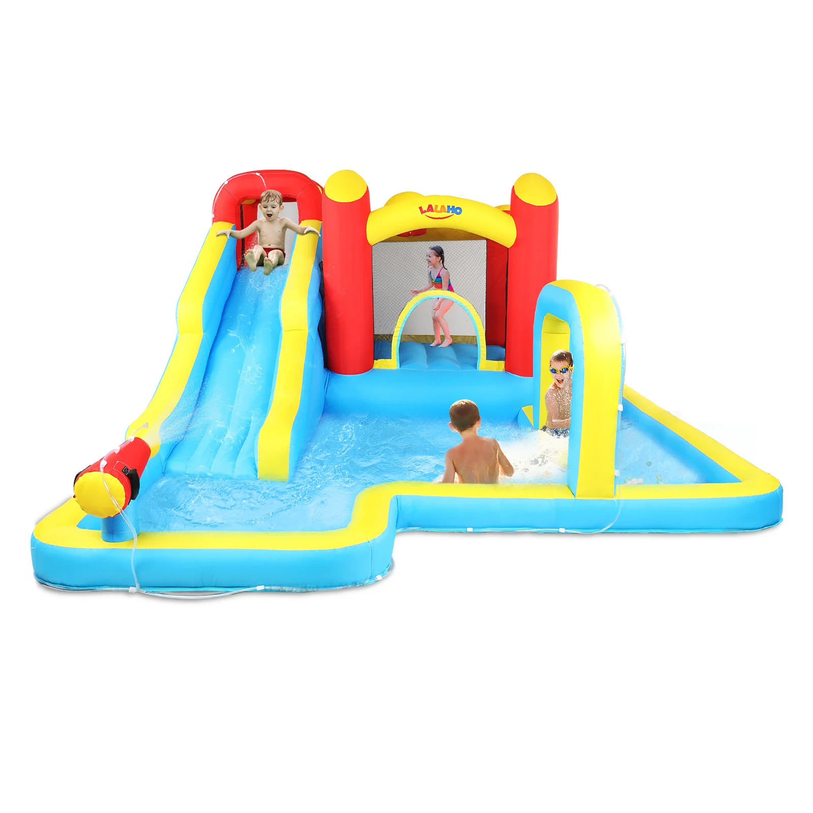 LALAHO 420D 840D Oxford cloth slide pool trampoline red, yellow and blue inflatable castle