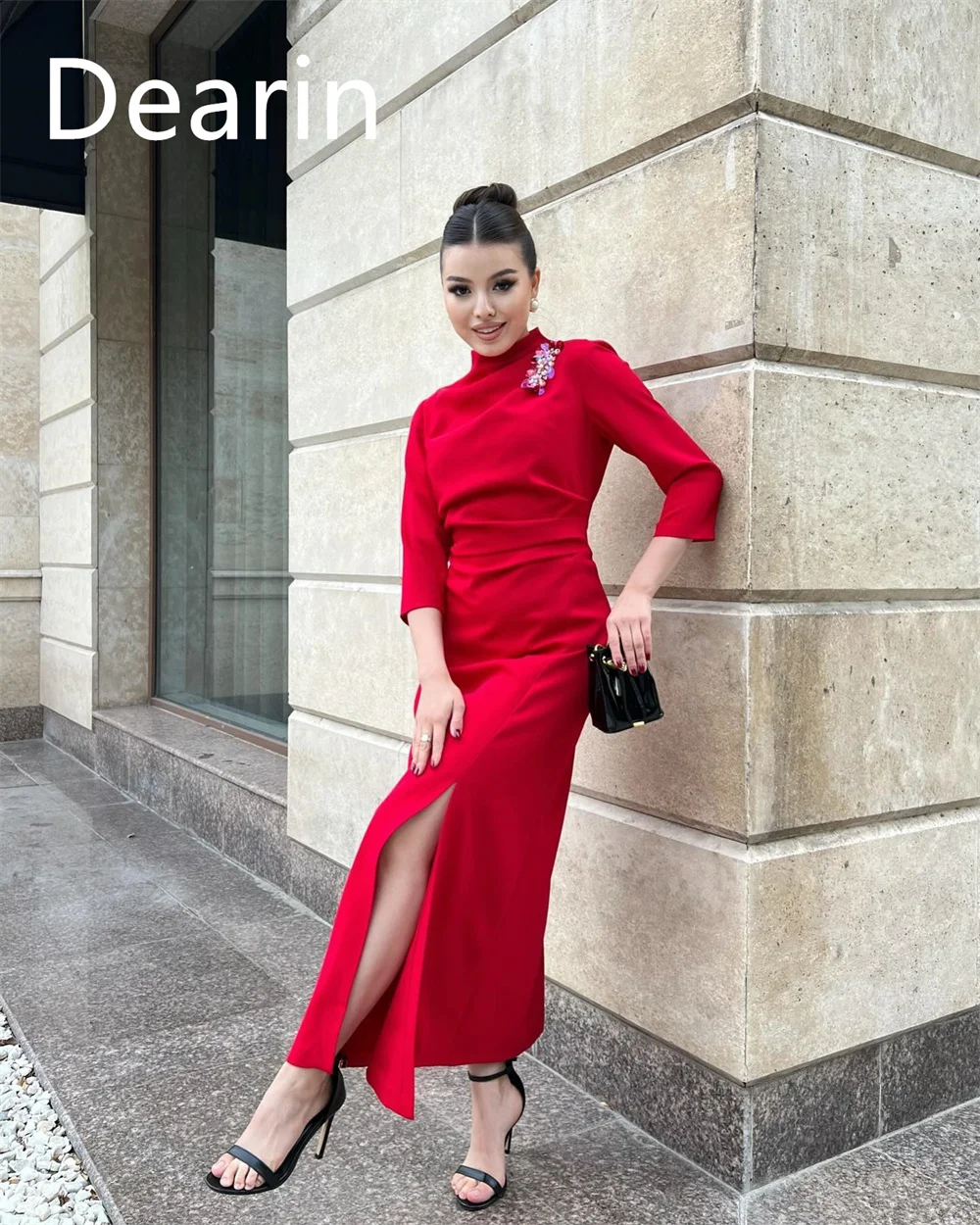 Customized Evening Dress Prom Gown Formal Women Dearin Scoop Neckline Column Floor Length Skirts Vertically Bespoke Occasion Dre