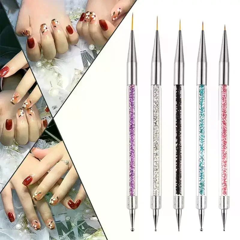 5Pcs Nails Art Dotting Pen Acrylic Drawing Liner Brush Rhinestone Gems Picker UV Gel Painting Manicure