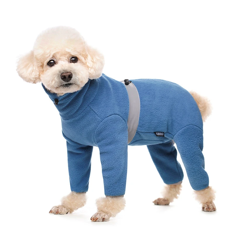 Fleece Closed Belly Dog Clothes Winter Dog Jumpsuit For Small Dogs Male Female 4 Legged Dog Coat Reflective Dog Recovery Suit