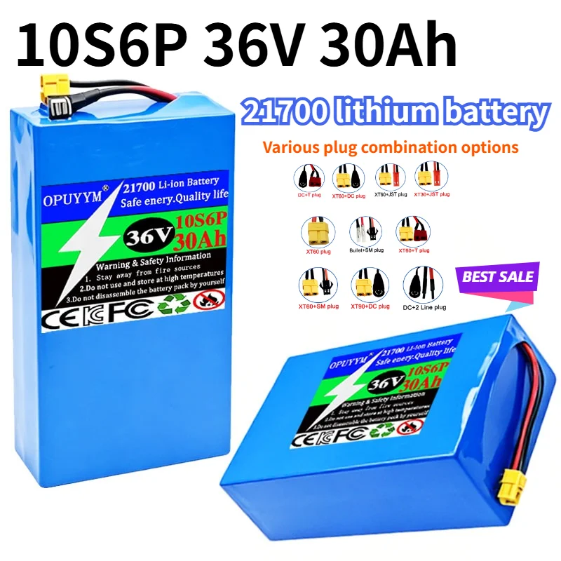 21700 36V 30Ah 10S6P Rechargeable  Lithium Battery Pack 1000W Built in BMS Suitable for Off-Road Vehicle Camping Scooter Battery
