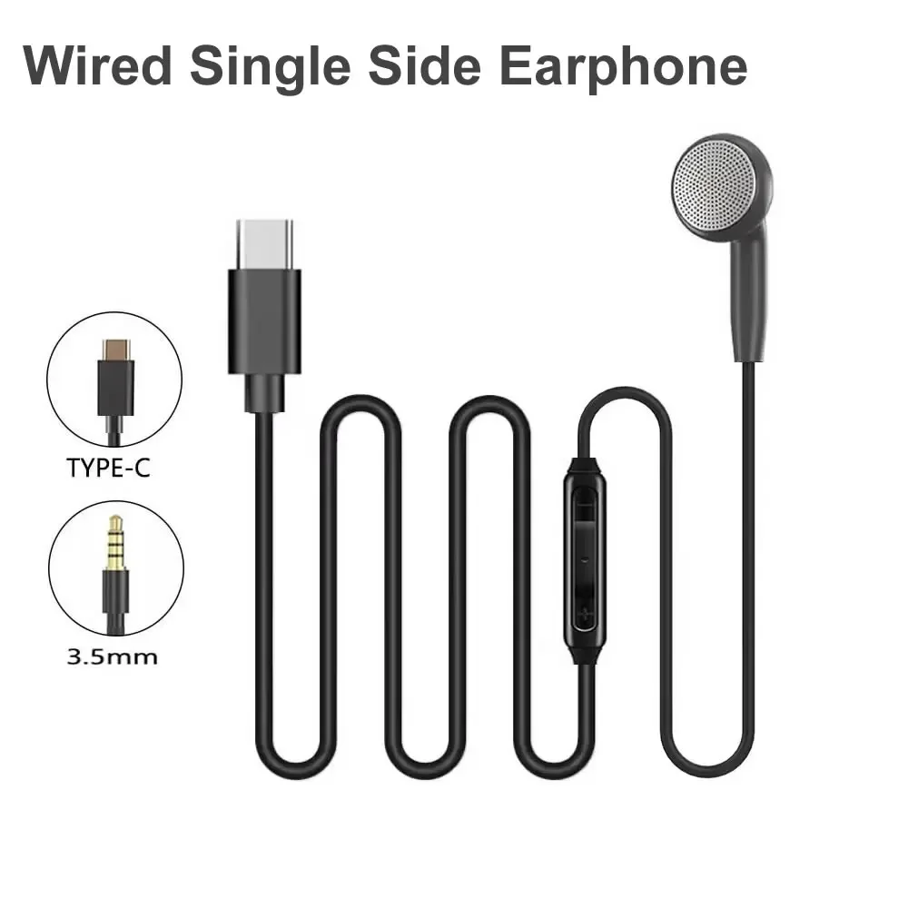 USB C Single Side Headphone for Samsung S23 FE S22 S21 S20 A53 A54 3.5mm/Type C Wired Earphone with Mic for iPhone 15 16 Pro Max