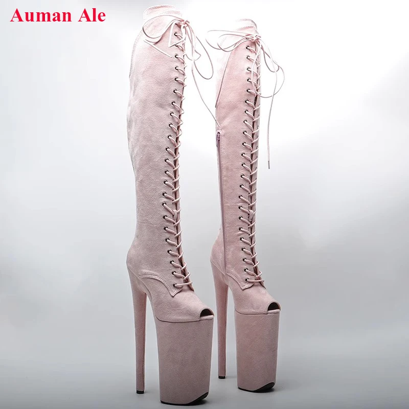 

Auman Ale New 26CM/10inches Suede Upper Open Toe Sexy Exotic High Heel Platform Party Women Boots Pole Dance Shoes