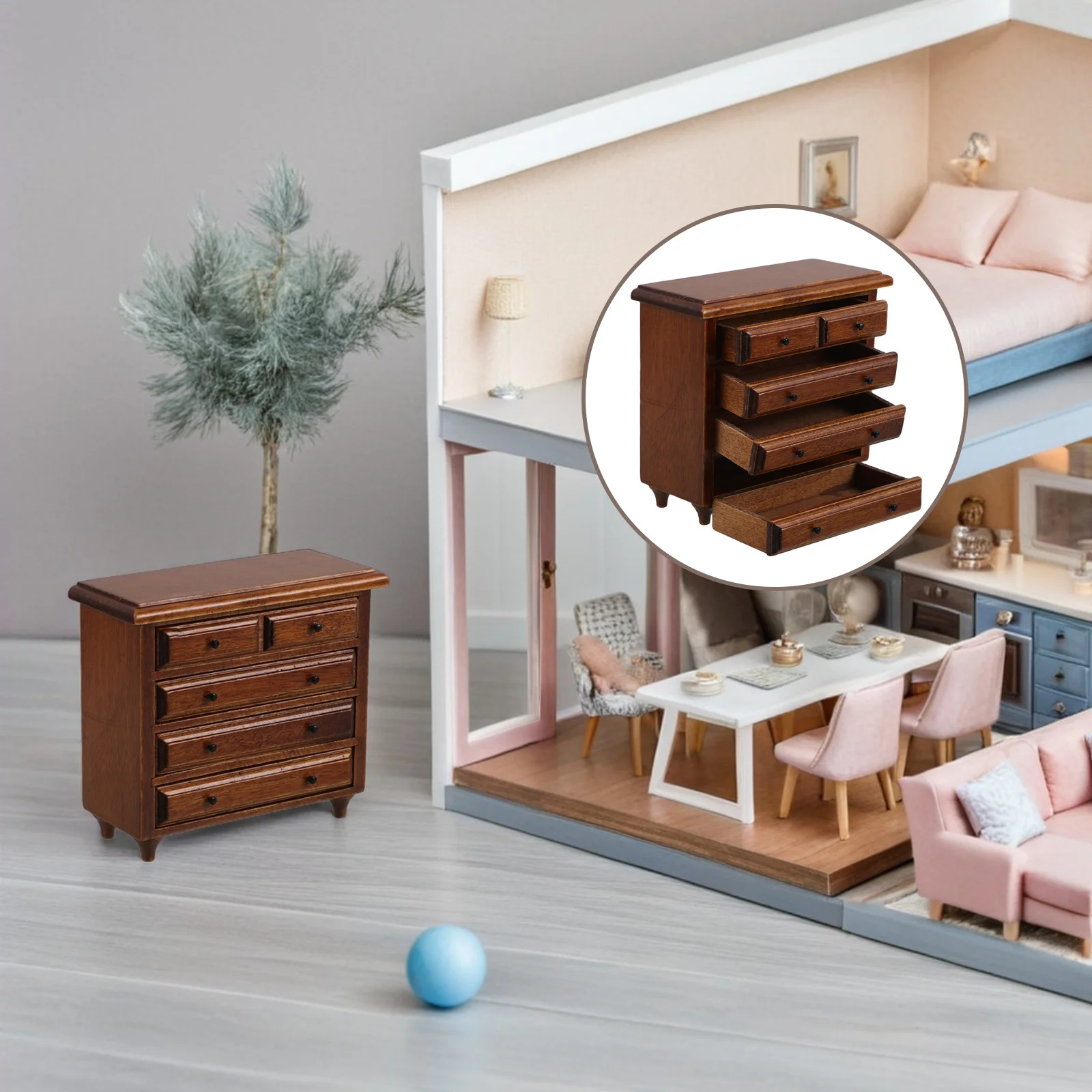 

Деревянная мебель для кукольного домика, масштаб 1:12, мини-шкаф, сервант в стиле ретро, ящики для хранения винтажных аксессуаров для кукольного домика