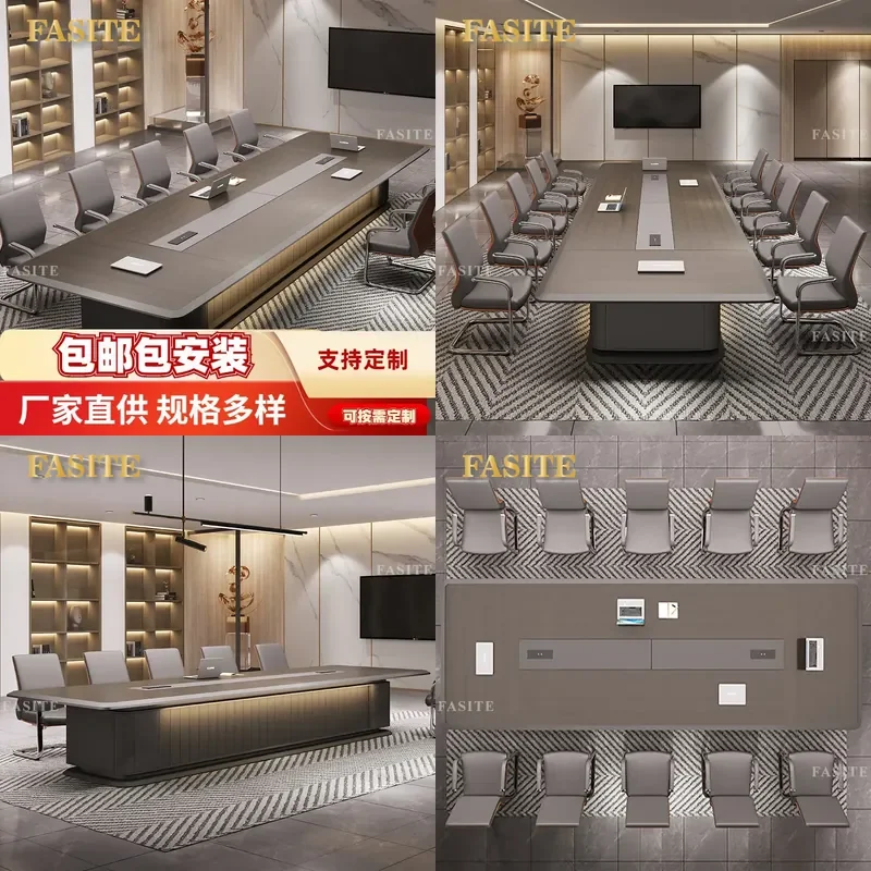 For Conference Table 4-8m Custom New Chinese Style Painted Office Negotiation Long Table Integrated Delivery Business Meeting