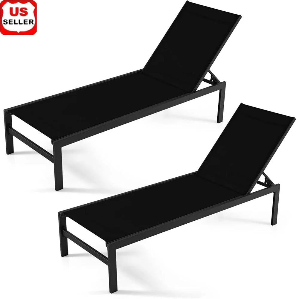 

2 Set Outdoor Adjustable Chaise Lounge Chair Patio Sunbathing Recliner Lawn Beach Poolside Quick Dry Fabric Aluminium Frame