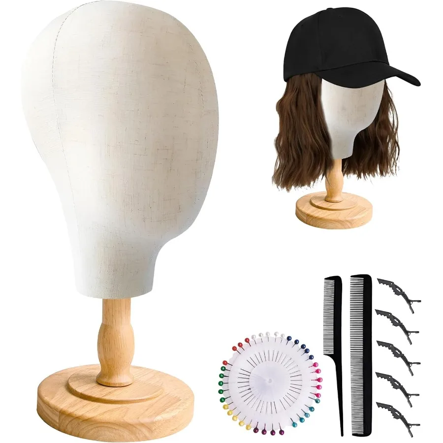 

CHADWICK Pro Холщовая подставка для головы парика с 7 шт. зажимами из кожи аллигатора, комплект булавок, 21 салонный манекен, голова для изготовления париков, шляпа, стиль дисплея