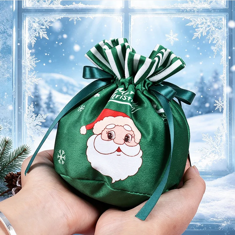 Christmas Velvet Drawstring Gift Bags, Christmas Eve Apple Candy Treat Pouch Party Favor  20PCS