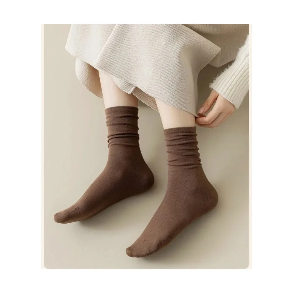 5 أزواج من الجوارب النسائية منتصف أنبوب مكدسة الجوارب بلون مسطح القاع الجوارب غير رسمية أبيض وأسود الربيع والخريف الجوارب #5