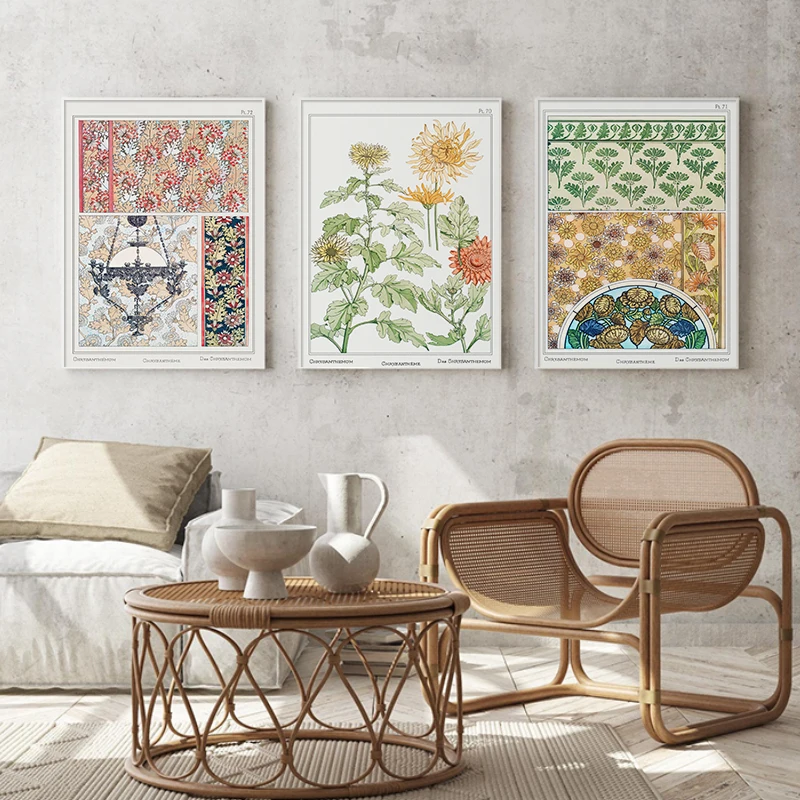Vintage Botanical Floral Pattern Prints Nasturtium Art Nouveau Home Decor Canvas Painting Wall Art Print Decorative Picture