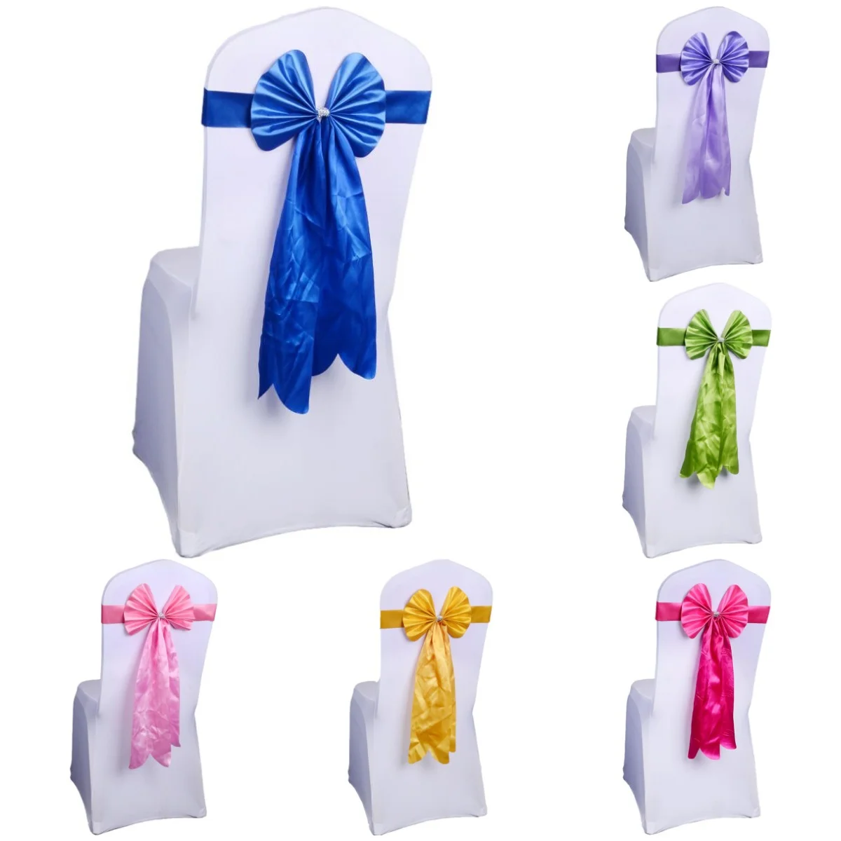 Stretchable Chair Sash with Butterfly Knot and Elastic Band Bow Tie for Wedding Banquet Decoration Holiday BIrthday Party Events