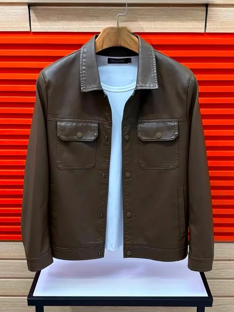 

Мужская модная куртка из искусственной кожи с воротником, повседневная, универсальная, высококачественная, деловая, осенняя новинка 5683