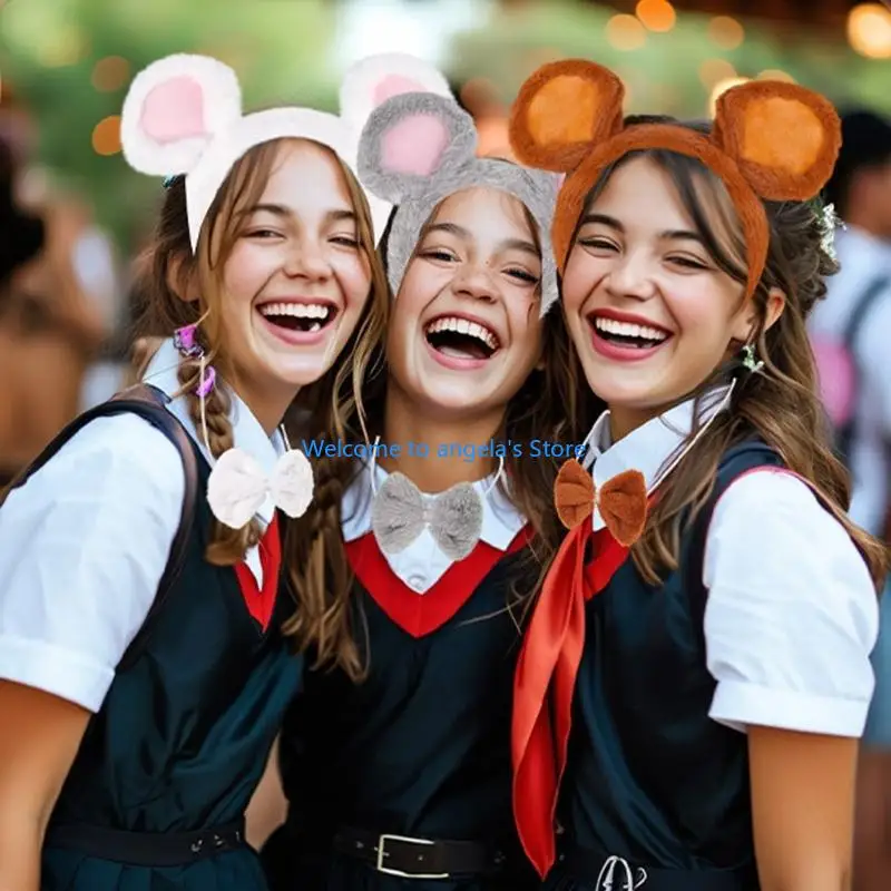 X4YC 1/3/4Pcs Mouse Costume Accessories Set Halloween Dressing Up Costume Mouse Ears Headband Tail Tutu Skirt for Kids Girls