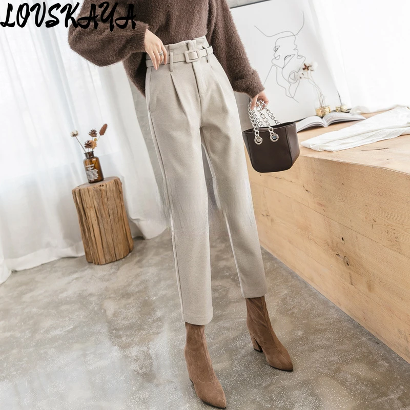 

Flower bud high waisted suit pants casual straight tube loose drape workwear pants woolen pants children's new style