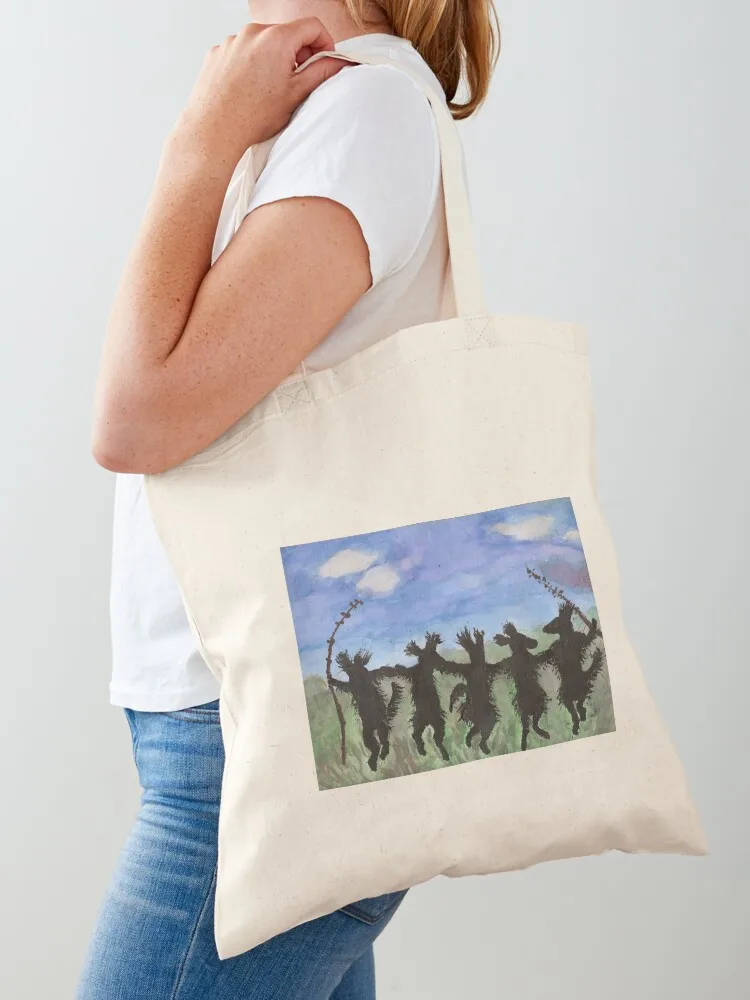 

Southern Folk Art Dancing Flatcoats Flat Coated Retrievers Watercolor Painting Tote Bag