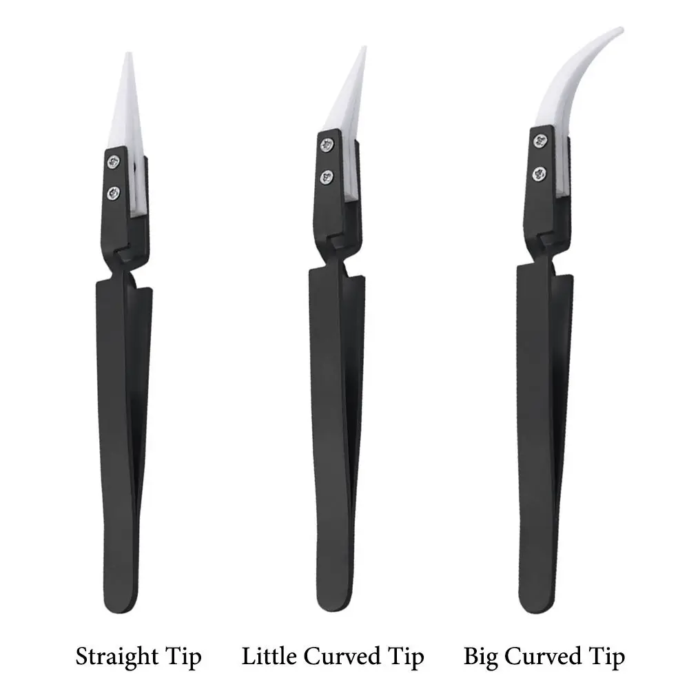 Little Curved/Big Curved/Straight Tip Ceramic Tips Tweezers Acid Resistant Anti-Static Electronic Soldering Tweezers