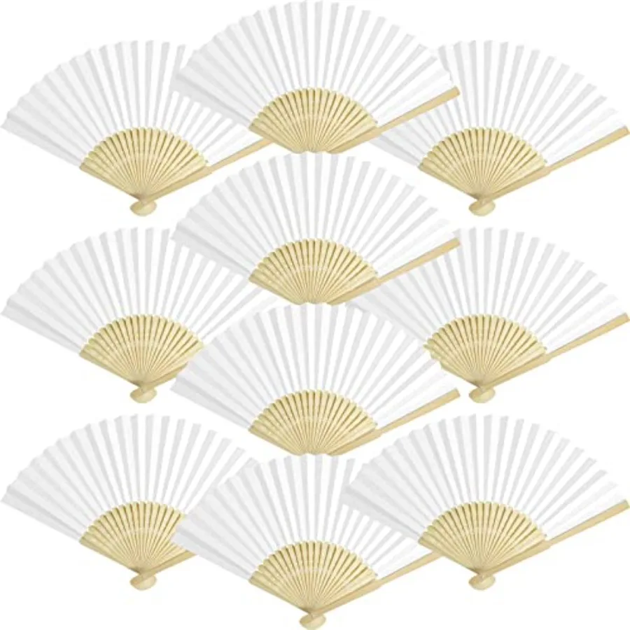 

50 Packs Paper Fans Paper Hand Fan Bamboo Folding Fan Handheld Fan Paper Folded Fan Paper Fan for Wedding Party and Home Decora