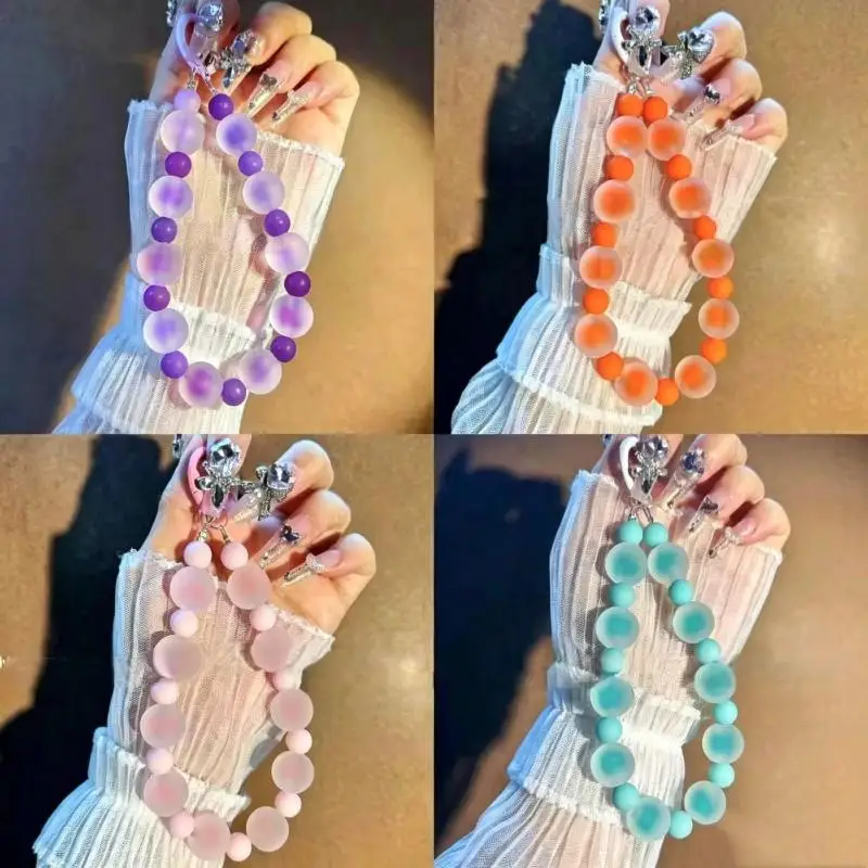 1 Stück Damen-Handgelenkskette Handyband im koreanischen Stil, Anti-Verlust-Schlüsselband mit Dopamin-inspiriertem Mattperlen-Anhänger – Detail 3