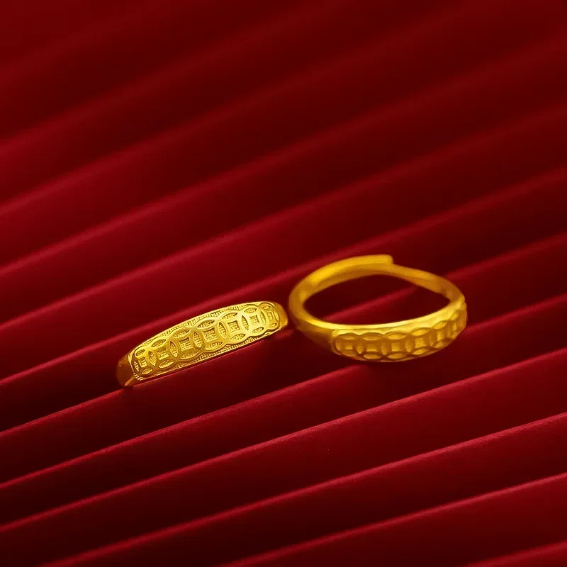 9999 Real Gold 24K Japanese and Korean Fashion Money Small Ring Women's Open Coin Women's Ring Gold Ring