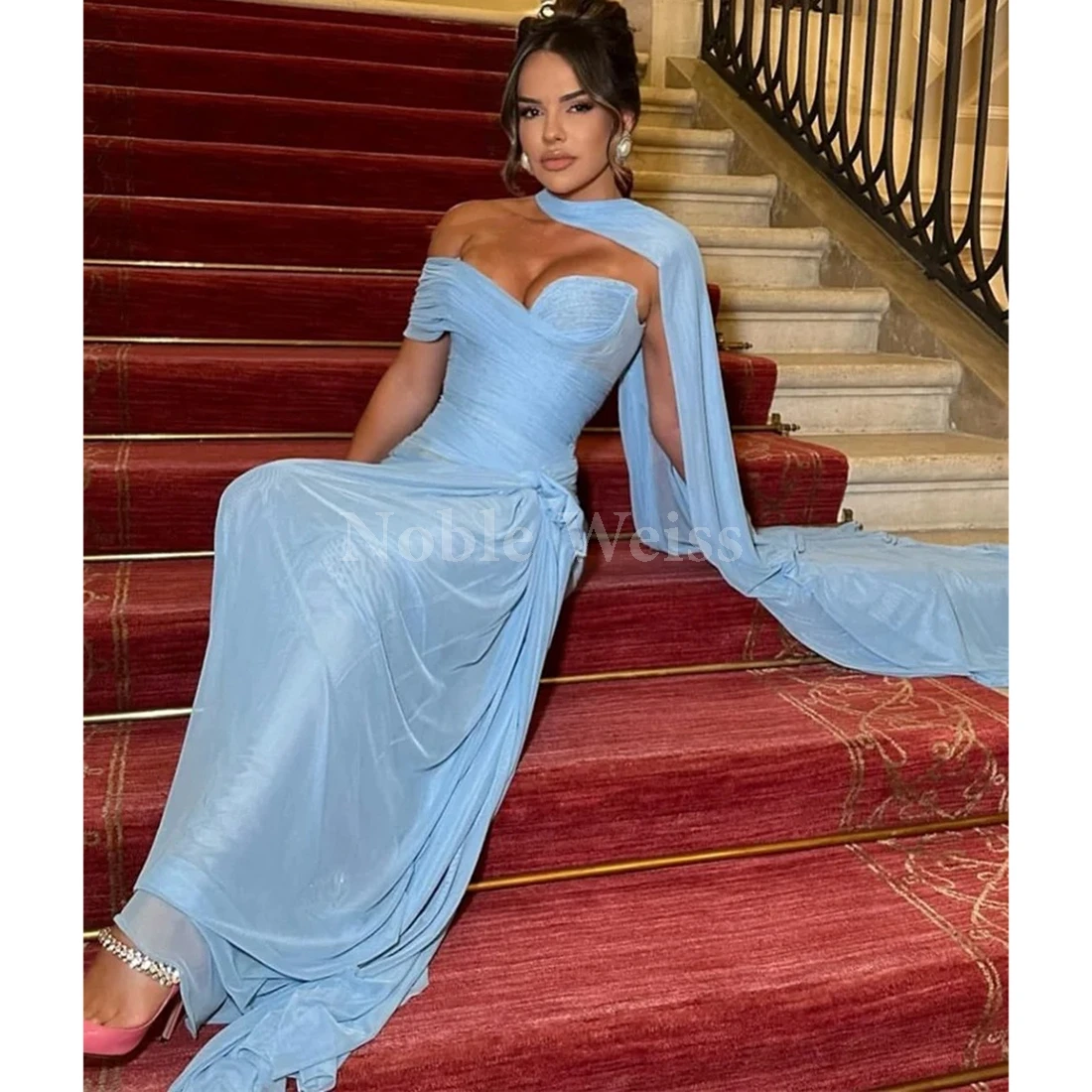 فساتين سهرة حورية البحر من الشيفون على شكل قلب فساتين حفلات مطوية للنساء مخصصة