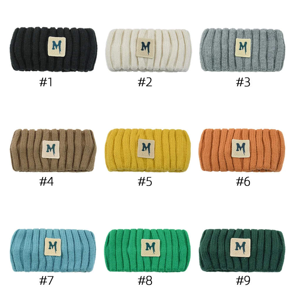 Winter Warm Letter Embroidery Headband For Women Handmade Solid Color Elastic Knitting Wool Turban Bandage Hair Accessories