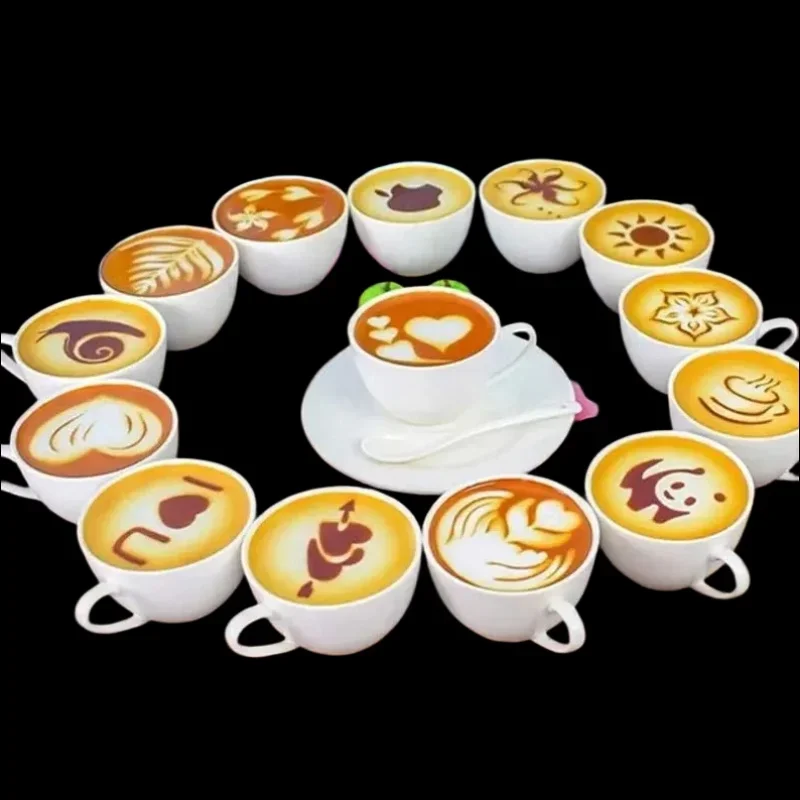 16Pcs/Set Coffee Mold Latte Cappuccino Barista Art Stencils Cake Duster Templates Coffee Accessories Milk Mold Coffe Decoration