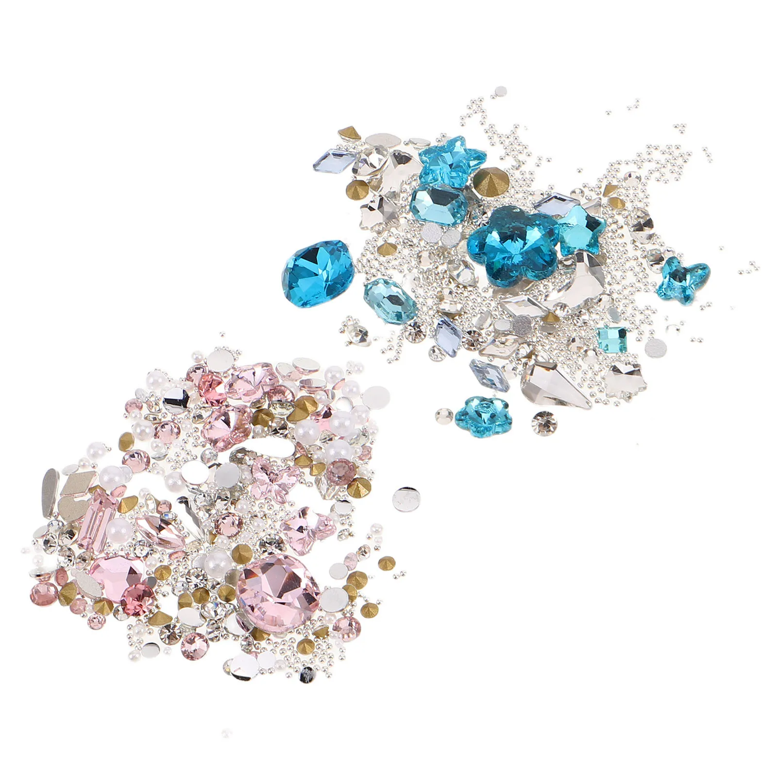 Ensemble de strass à paillettes pour ongles, 2 ensembles, bijoux 3D à dos plat, breloques, rose, bleu, papillon, cœur, décorations de manucure
