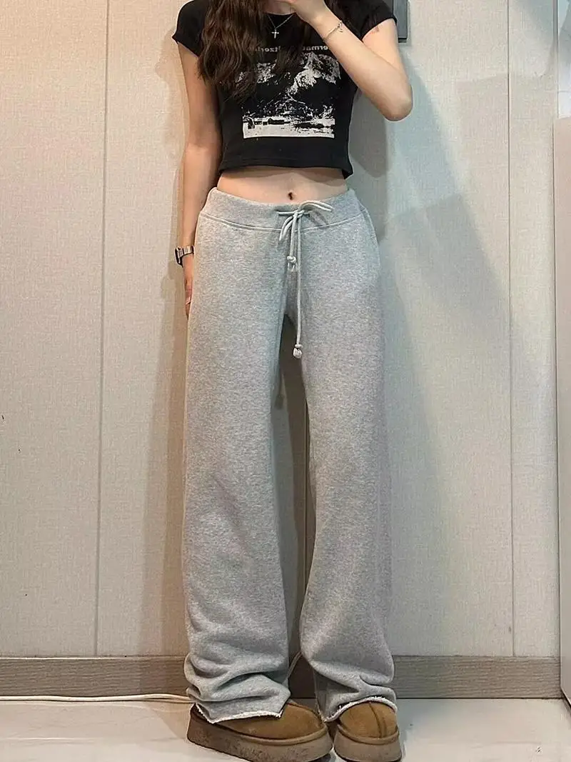 Bm site oficial novo americano retro puro algodão dstring perna reta calças casuais calças de perna larga das mulheres calças compridas