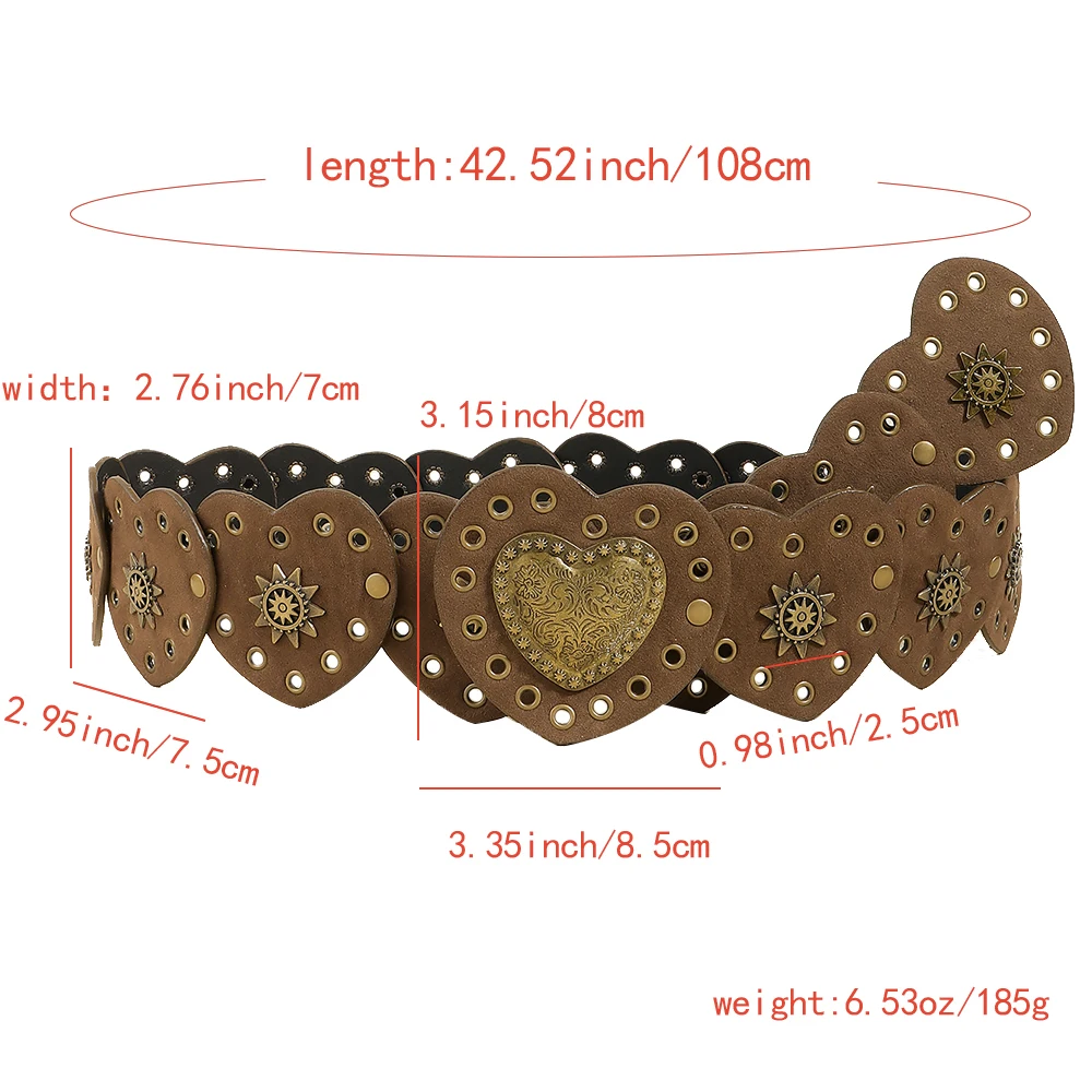 New vintage love Belt for women Vintage waist Wrap for girls Metal stitching rivets Decorative accessories Spice Belt for women