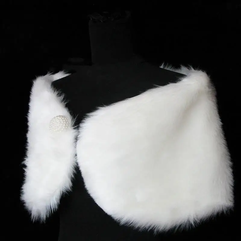 Winter Soft Fur Shawl Marriage Formal Dress Outwear Wedding Plush Jacket Bridal Warm Cape Elegant Short Coat Adjustable Ribbon