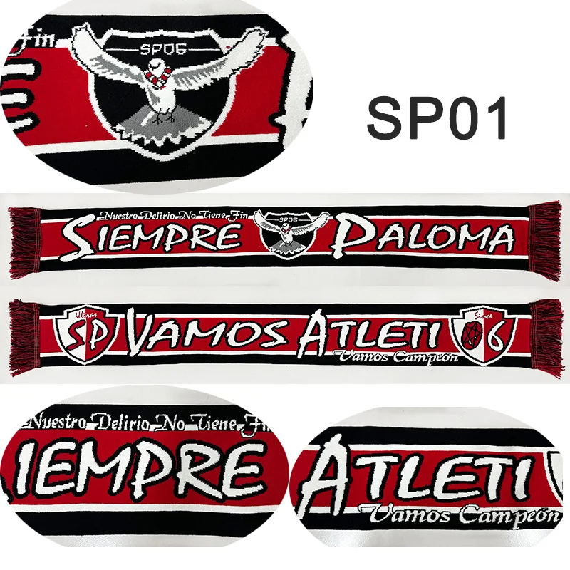 145*18 cm Size Siempre Paloma Vamos Atleti Scarf Elastic Scarf for Fans Double-faced Knitted SP01