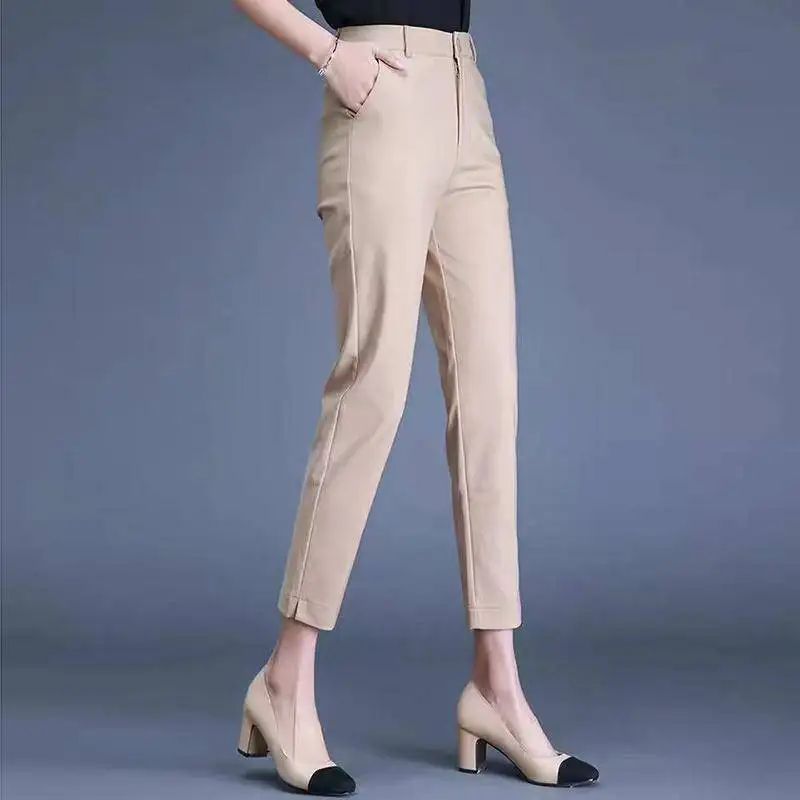 Office Lady Suit Classic Pants Women Khaki Black Work Pantalones Spring High Waist Skinny Pencil Trousers Elegant Capris 85-91cm