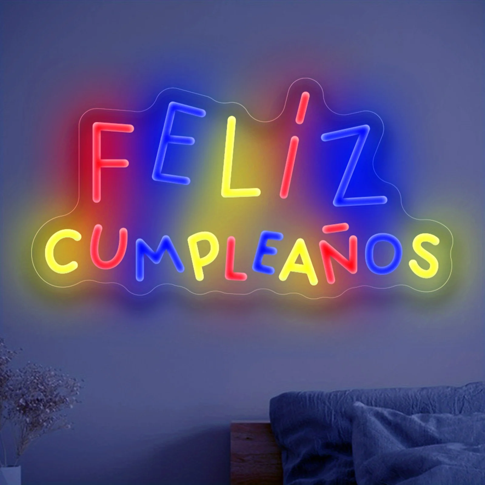 

Неоновая LED-вывеска «Feliz Cumpleanos» с USB-питанием и регулировкой яркости для игровой комнаты, спальни, бара, гостиной, подарок на день рождения, декор для стен