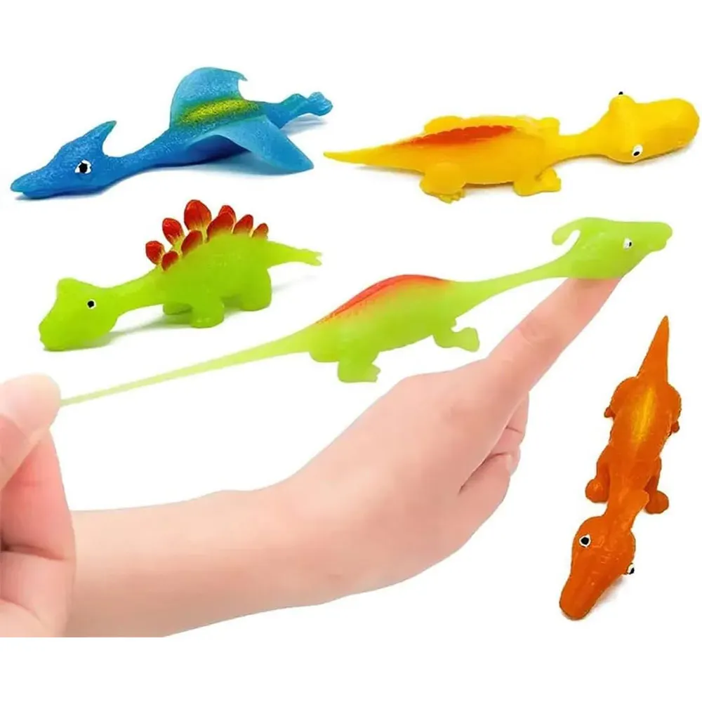 10PCS Dinosaur Finger Catapult Decompression Toy TPR Finger Dinosaurs Slingshot for Kids Birthday Party Pranks Random Colour