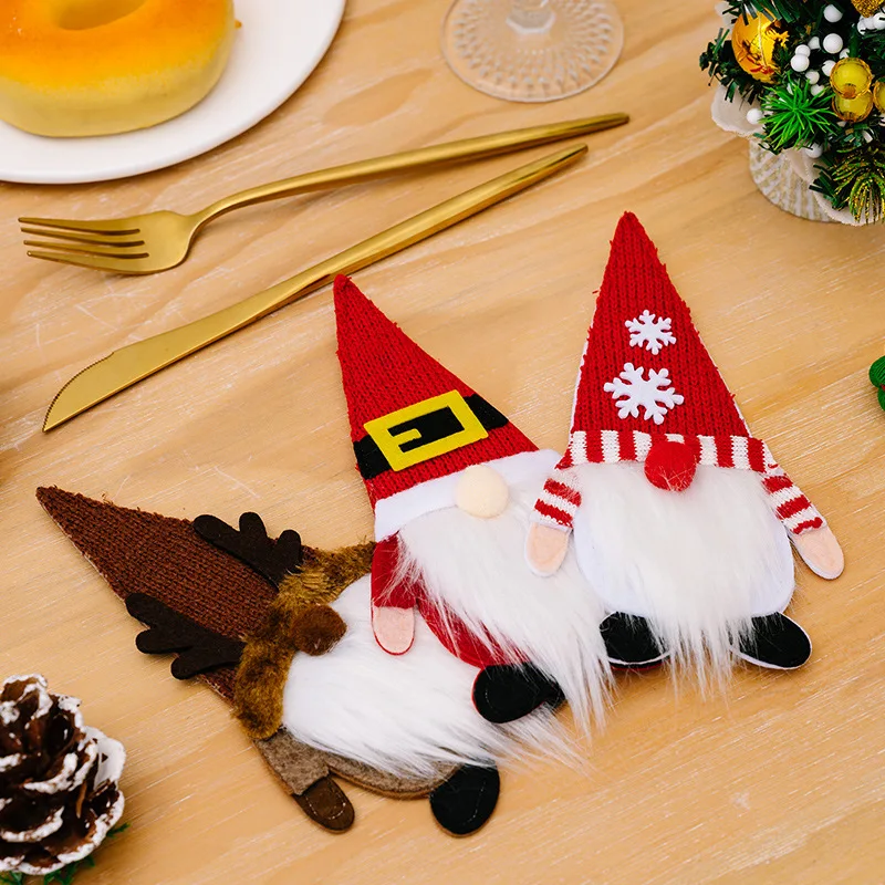 New Christmas Gnome Cutlery Holder Faceless Old Man Knife Fork Pocket Bags Christmas Cutlery Set Home New Year Party Table Decor