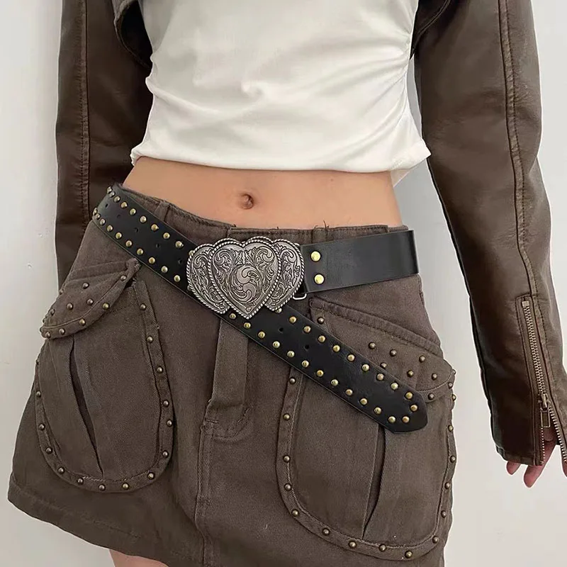 

New Vintage Riveted Punk Women's Belt Super Cool Accessories Everything Belt Jeans Denim Skirt Trend Love Buckle Women Waistband