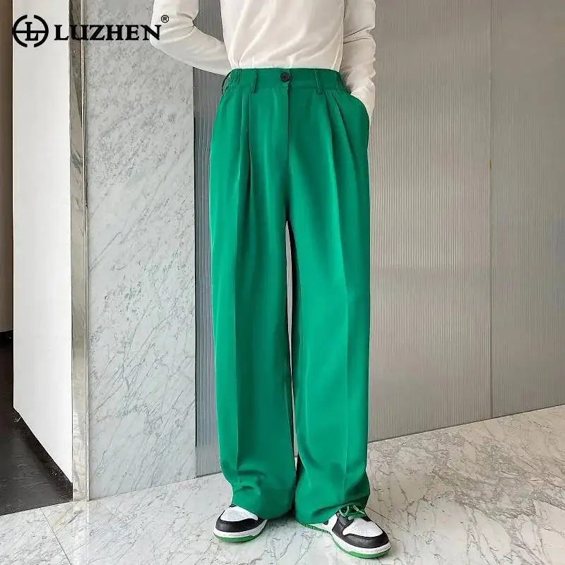 LUZHEN Handsome Straight Elegant 2026 Ruched Design New Casual Stylish Pants Men's High Quality Loose Wide Leg Trousers JY7996