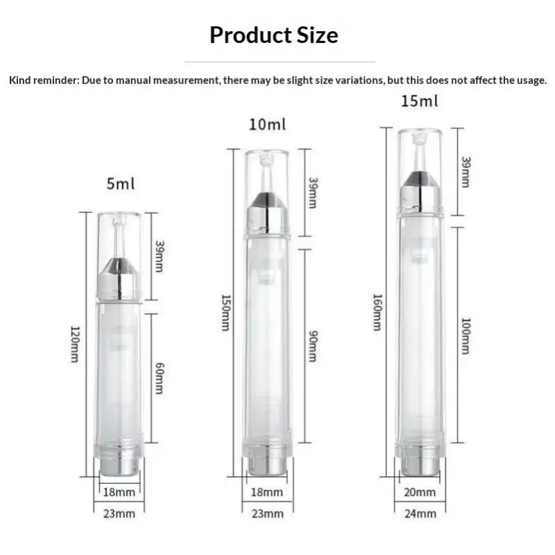 1 Stück nachfüllbarer Reise-Druckbehälter 5/10/15ml Leere DIY Airless-Spritze Hochwertige Pumpe Augencreme Ätherisches Öl Flasche – Detail 11