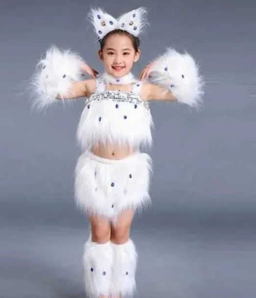 1set/lot children cat cosplay costumes girl white animal cat performance costumes