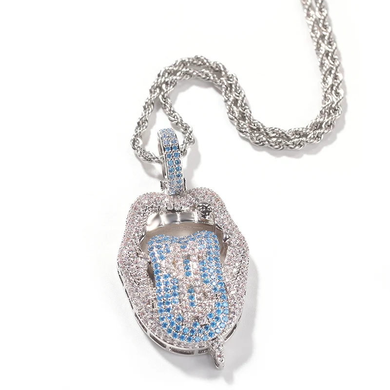 

Hip Hop Claw Setting AAA+ CZ Stone Bling Iced Out Dollars Sign $ Tongue Mouth Pendants Necklaces for Men Rapper Jewelry