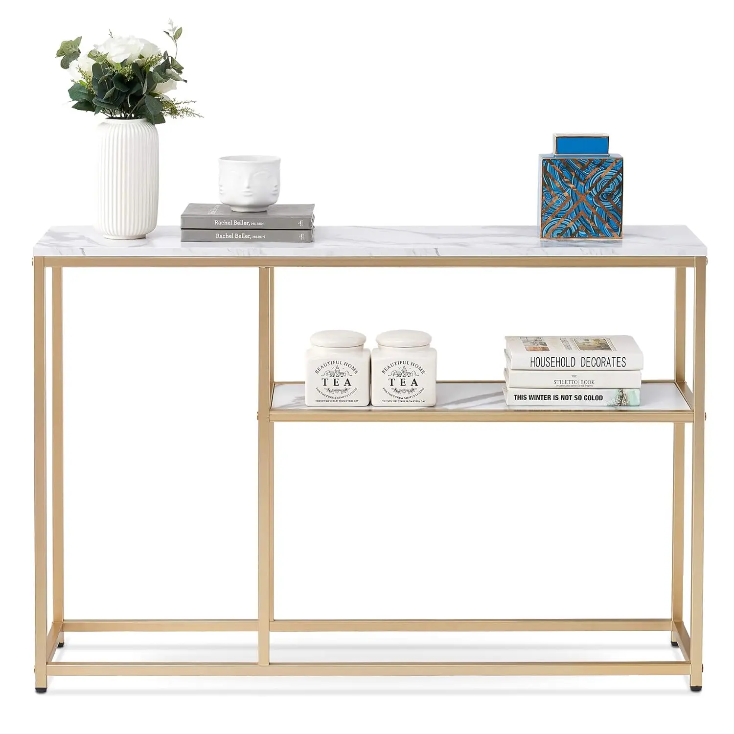 Narrow Console Table, White Marble Sofa Table Small TV Entryway Table with Storage Shelf, Buffet Table for Hallway, Customized
