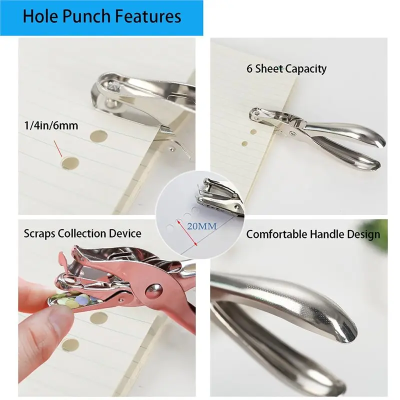 

Binder Ring Set Of 20 With 2 PCS 1/4Inch Single Hole Punch For DIY Crafts, Office, School Projects