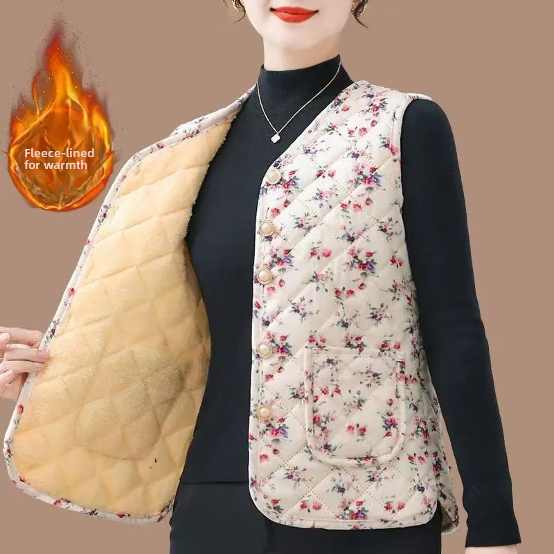 Thiened Fce Women's Vest Warmth Inner Wear Commute Sle V-Ne Single Button Closure Polyester Fiber Fill Regular Length