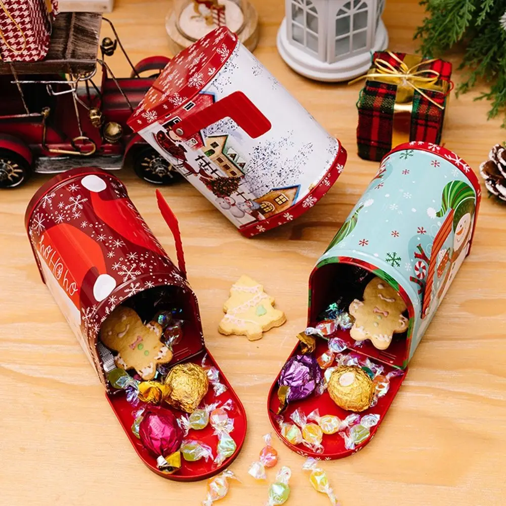 Metal Christmas Candy Box Large Capacity Mailbox Shaped Mailbox Cookie Box Money Bank Biscuit Candies Chocolates Xmas Tin Box