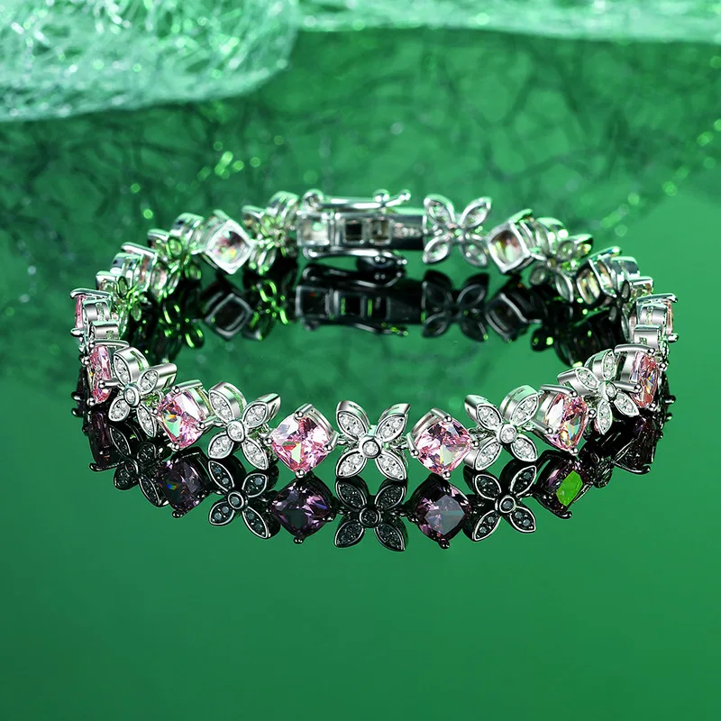 

Luxury Solid Platinum PT950 Women's Niche Fashion Light Luxury Yellow Pink 17mm Moissanite Diamond Bracelet