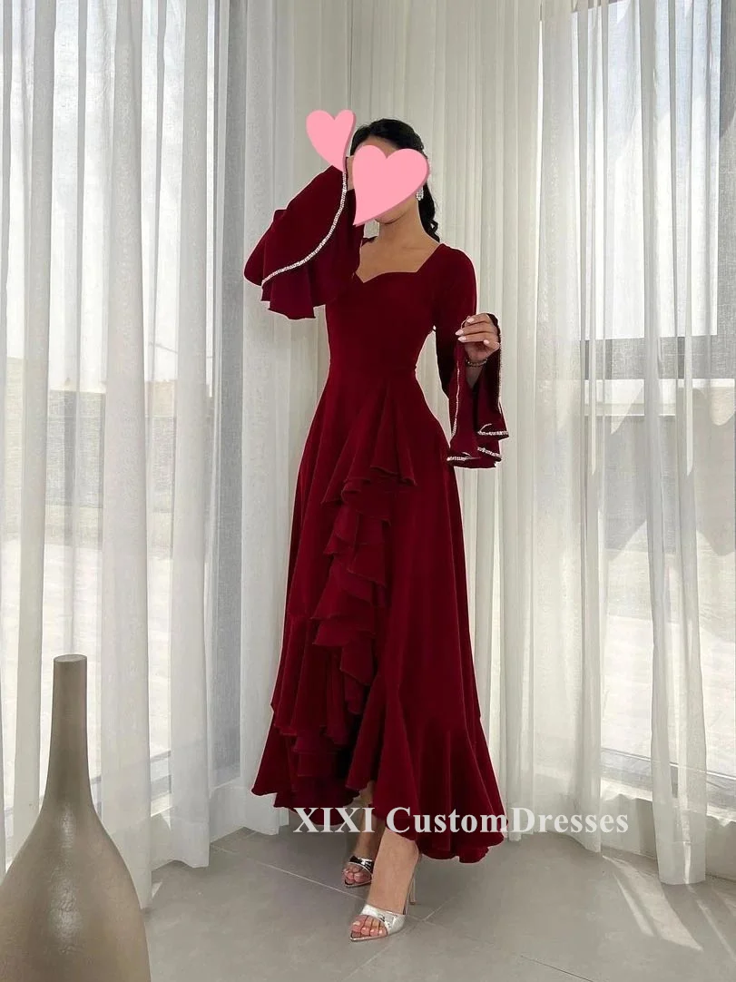 XIXI CustomDresses Dresses for prom Sweetheart A-Line Wedding Party Dress Chiffon Long Sleeves Luxury Communion Dress