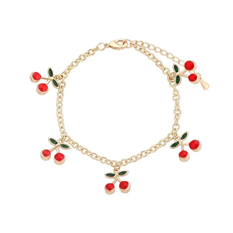 New Fashion Ladies Red Crystal Cherry Pendant Decorative Bracelet